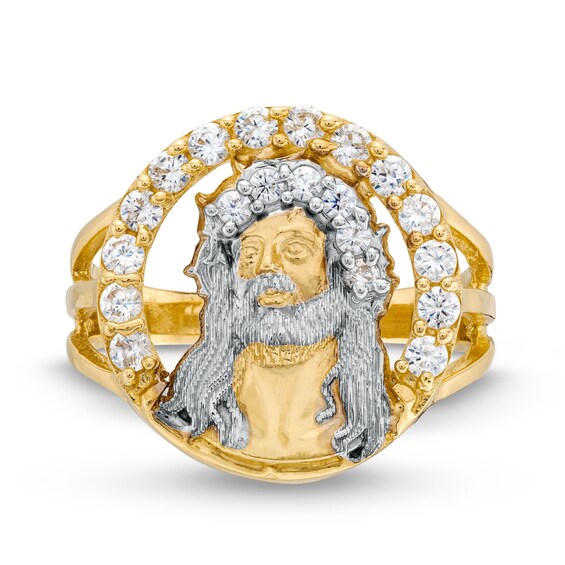 ​​​​​​​10K Gold CZ Halo Jesus Ring - Size 10.5