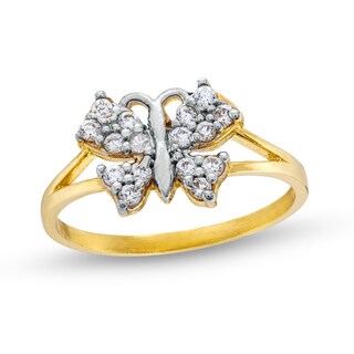 10K Gold CZ Butterfly Split Ring - Size 7