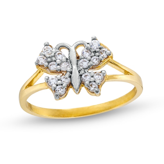 10K Gold CZ Butterfly Split Ring - Size 7