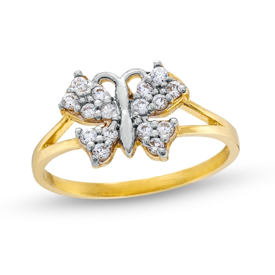 10K Hollow Gold CZ Butterfly Split Ring - Size 7