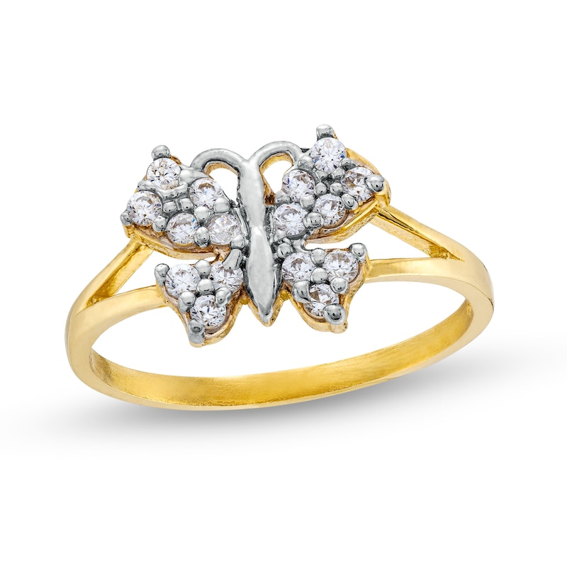 10K Hollow Gold CZ Butterfly Split Ring - Size 7