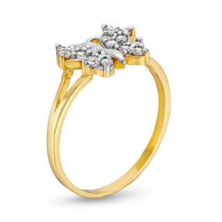 10K Gold CZ Butterfly Split Ring - Size 7
