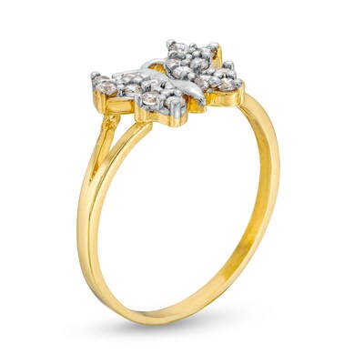 10K Gold CZ Butterfly Split Ring - Size 7