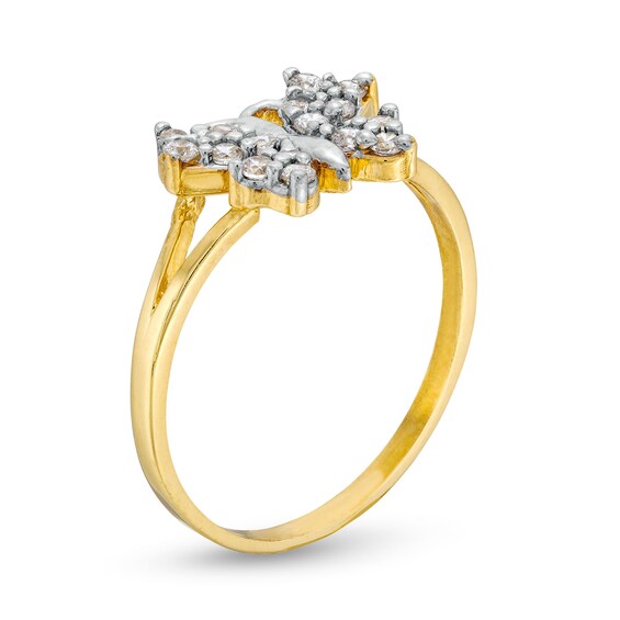 10K Gold CZ Butterfly Split Ring - Size 7
