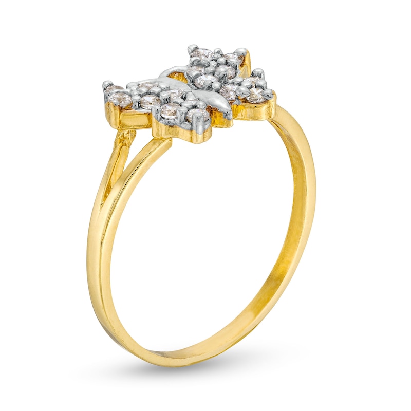 10K Hollow Gold CZ Butterfly Split Ring - Size 7