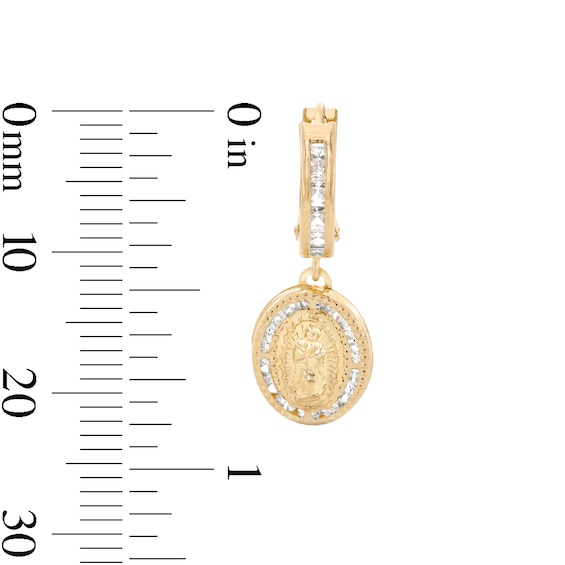 ​​​​​​​10K Semi-Solid Gold CZ Our Lady of Guadalupe Dangle Huggies