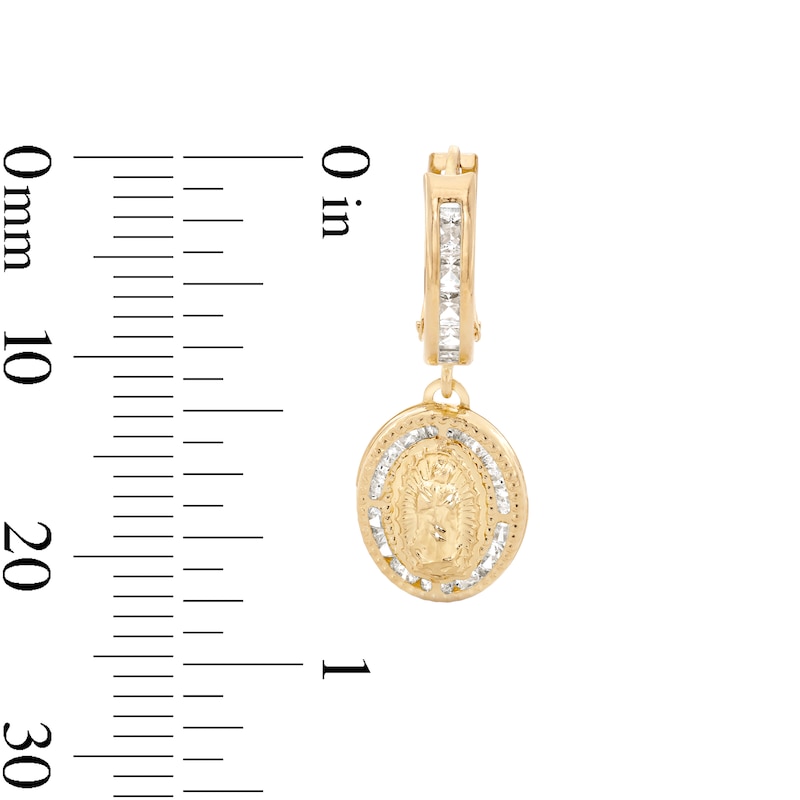 Main Image 4 of ​​​​​​​10K Semi-Solid Gold CZ Our Lady of Guadalupe Dangle Huggies