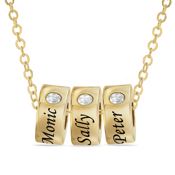 14K Gold Plated Birthstone Three-Name Engravable Pendant