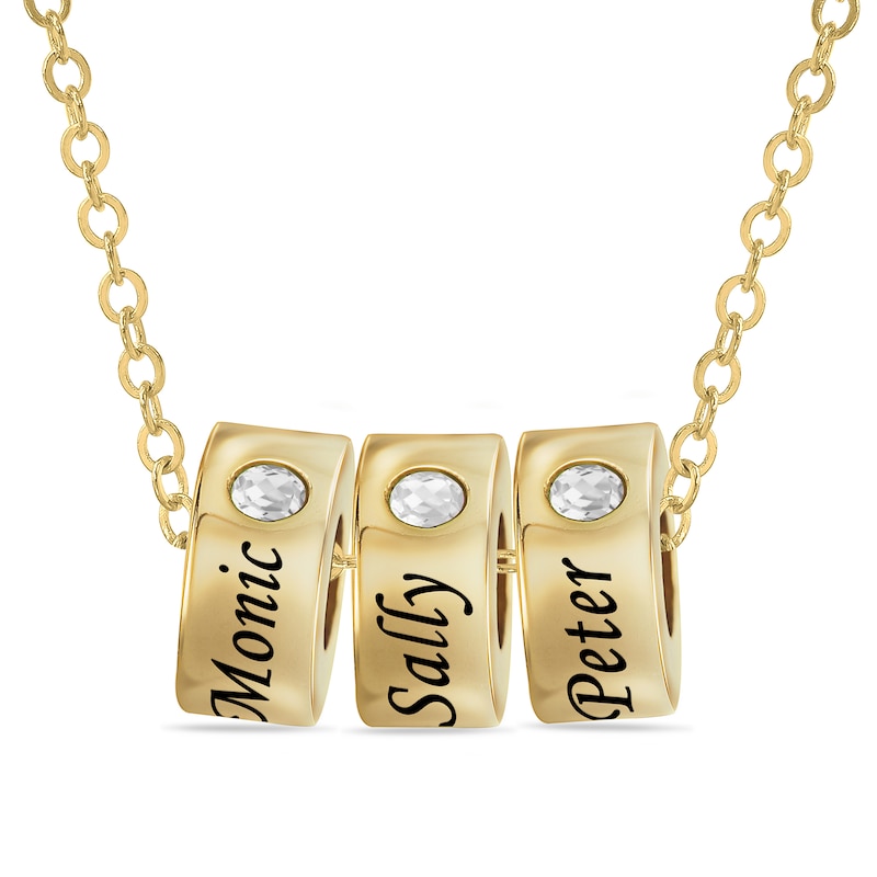 14K Gold Plated Birthstone Three-Name Engravable Pendant