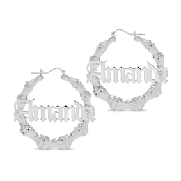 Personalized Gothic Name Bamboo Hoop Earrings in Sterling Silver