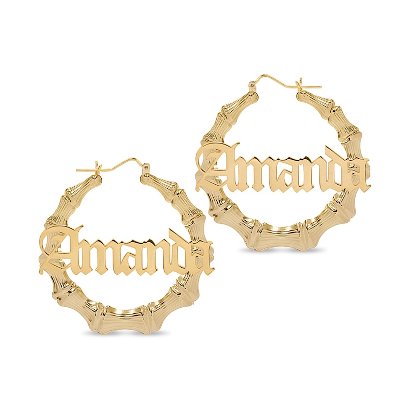 Personalized Gothic Name Bamboo Hoop Earrings in Sterling Silver with 14K  Gold Plate