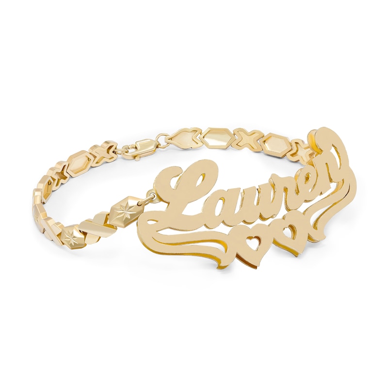 Main Image 1 of 14K Gold Plated Double Heart Stampato Nameplate Bracelet