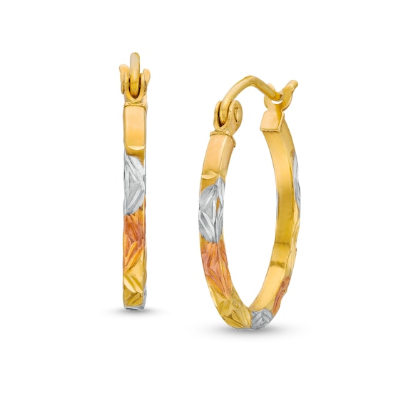 10K Hollow Gold Diamond-Cut Tri-Color Hoops