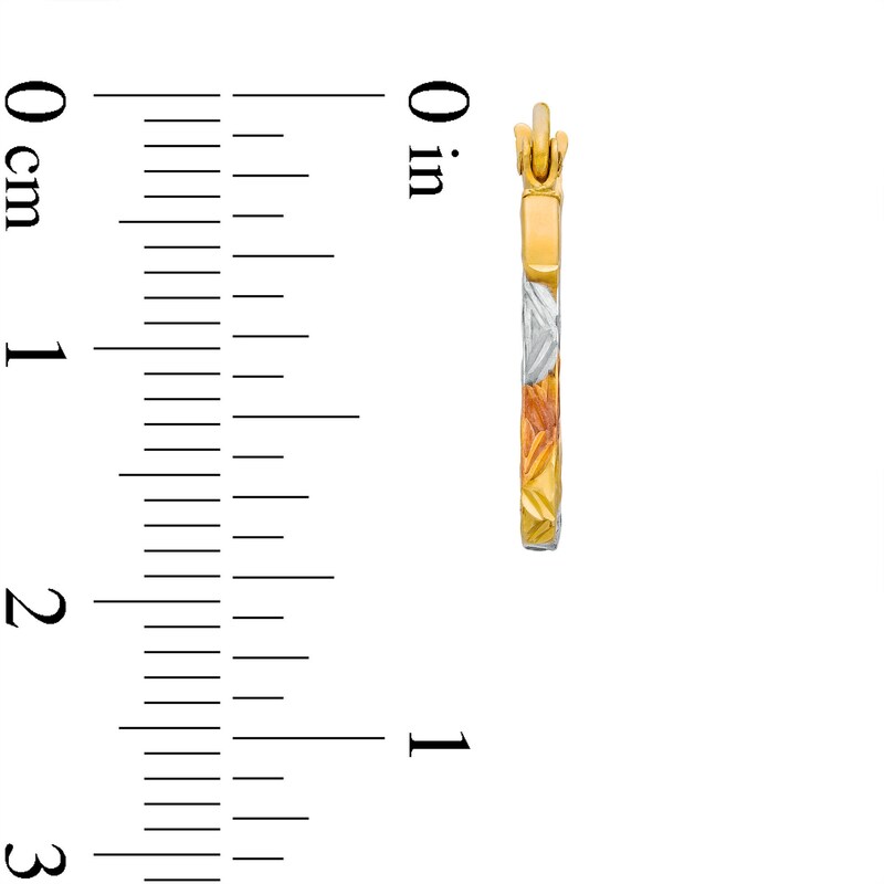 Main Image 2 of 10K Hollow Gold Diamond-Cut Tri-Color Hoops