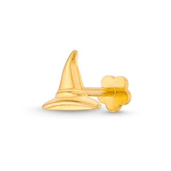 14K Solid Gold Witch Hat Stud - 18G 5/16"