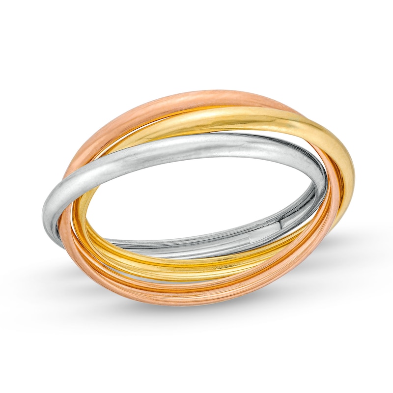 Main Image 1 of ​​​​​​​10K Hollow Gold Stacking Tri-Color Ring - Size 7
