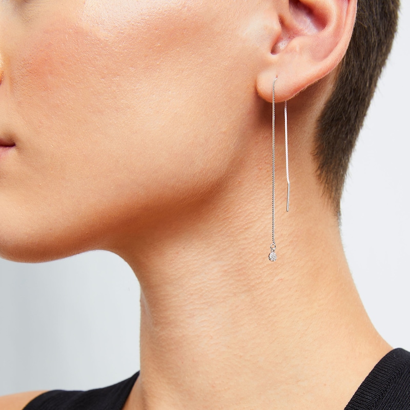 Main Image 2 of ​​​​​​​Sterling Silver CZ Disc Threader Earrings