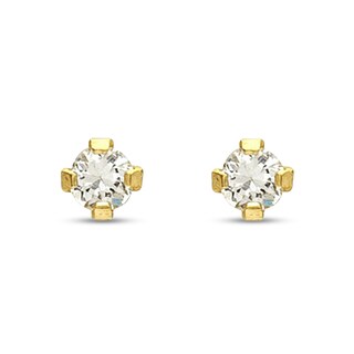 2mm Cubic Zirconia Solitaire Stud Piercing Earrings in 14K Solid Gold