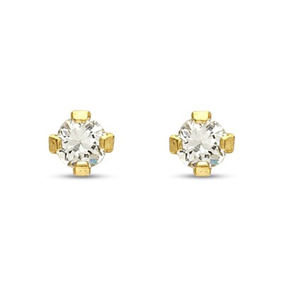 2mm Cubic Zirconia Solitaire Stud Piercing Earrings in 14K Solid Gold