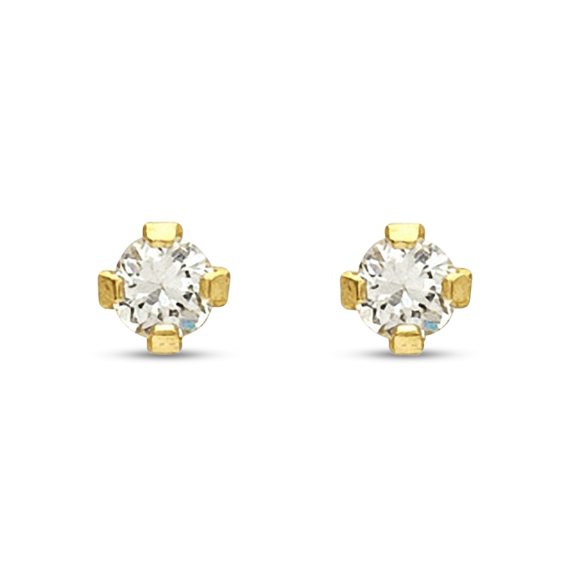 2mm Cubic Zirconia Solitaire Stud Piercing Earrings in 14K Solid Gold
