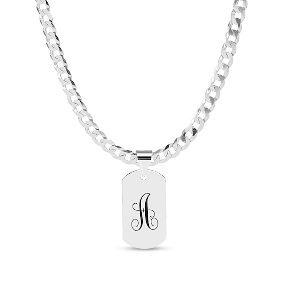 Sterling Silver Initial Dog Tag Curb Chain 