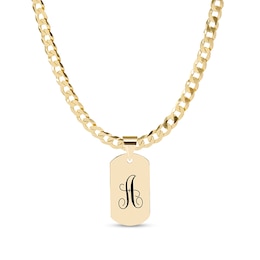 ​​​​​​​14K Gold Plate Initial Dog Tag Curb Chain