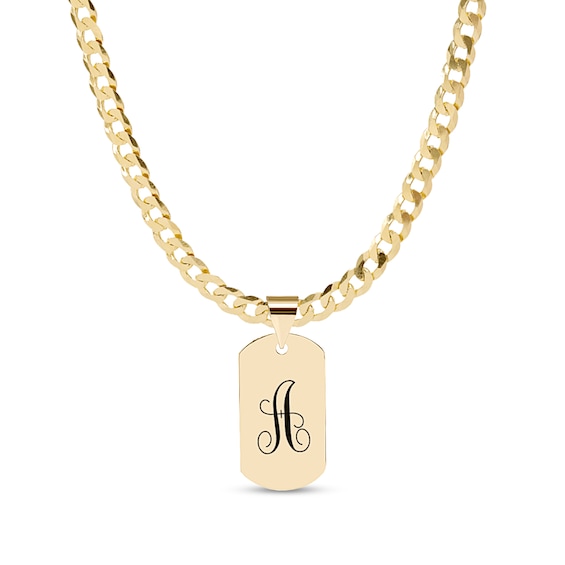 ​​​​​​​14K Gold Plate Initial Dog Tag Curb Chain