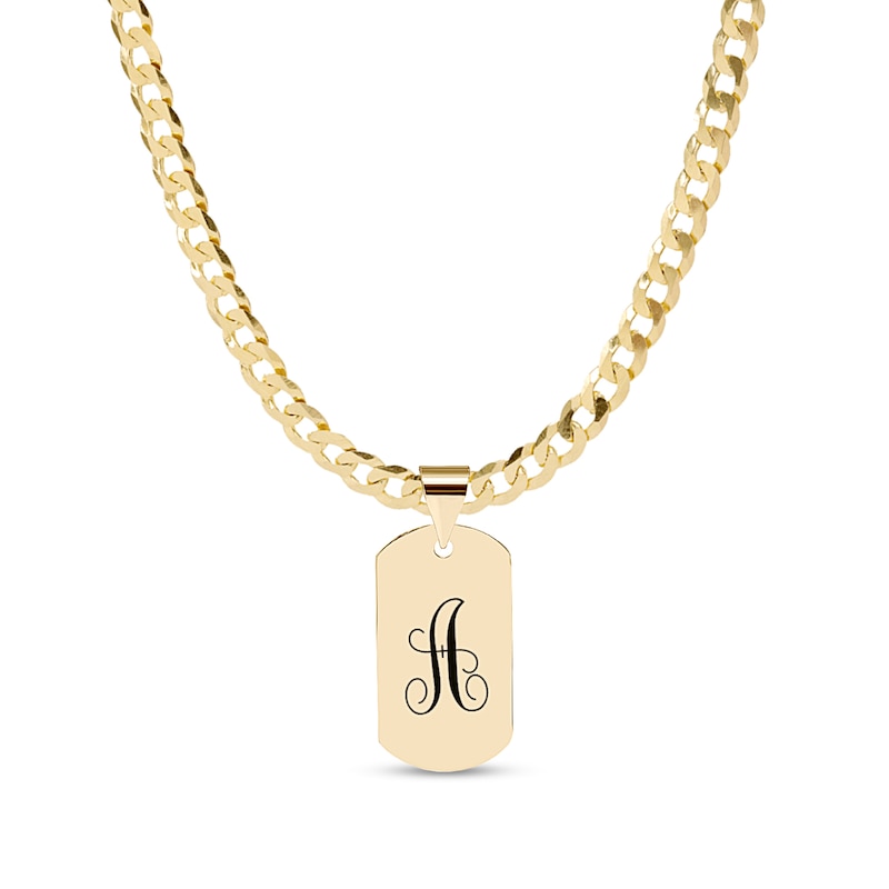 Main Image 1 of ​​​​​​​14K Gold Plate Initial Dog Tag Curb Chain