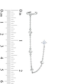 ​​​​​​​Sterling Silver CZ Princess-Cut Stud and Cable Chain Cuff Earring