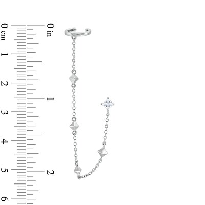 ​​​​​​​Sterling Silver CZ Princess-Cut Stud and Cable Chain Cuff Earring