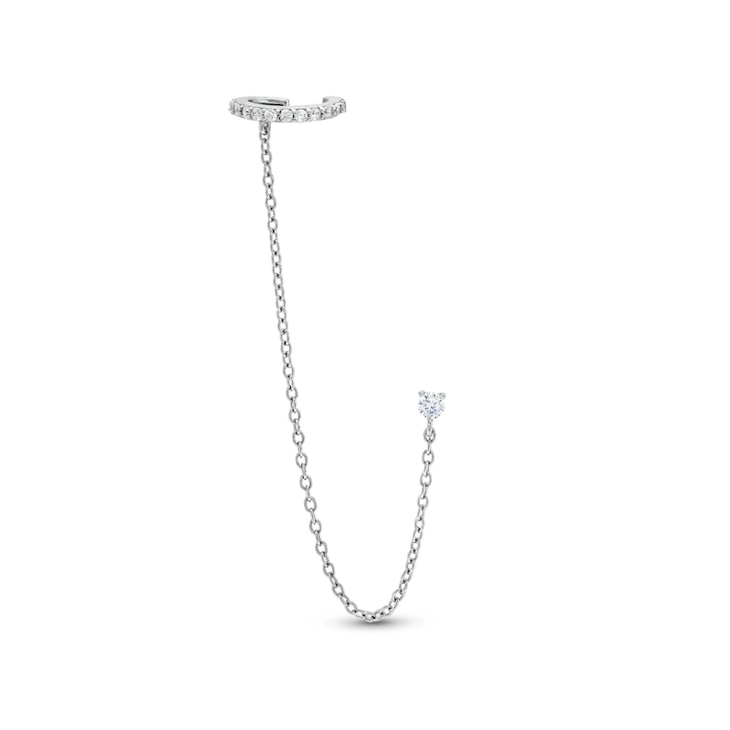Sterling Silver CZ Round Solitaire Stud and Chain Cuff Earring