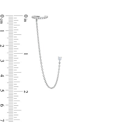 Sterling Silver CZ Round Solitaire Stud and Chain Cuff Earring
