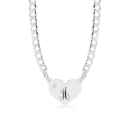 Sterling Silver Birthstone Heart Initial Curb Chain