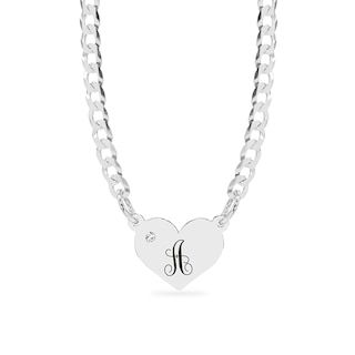 Sterling Silver Birthstone Heart Initial Curb Chain