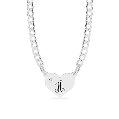 Sterling Silver Birthstone Heart Initial Curb Chain
