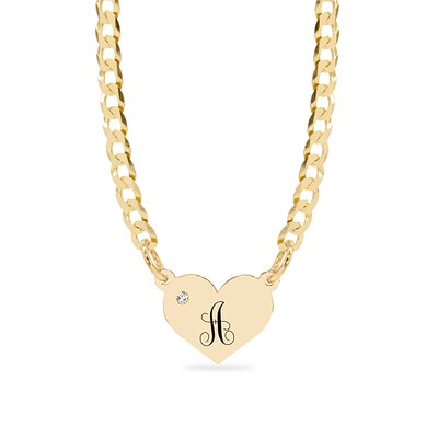 14K Gold Plate Birthstone Heart Initial Curb Chain
