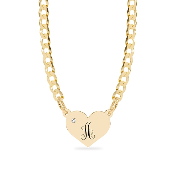 14K Gold Plate Birthstone Heart Initial Curb Chain