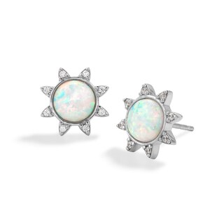 Sterling Silver Synthetic Opal and CZ Sun Studs