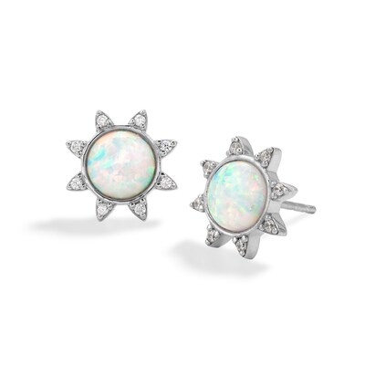 Sterling Silver Synthetic Opal and CZ Sun Studs