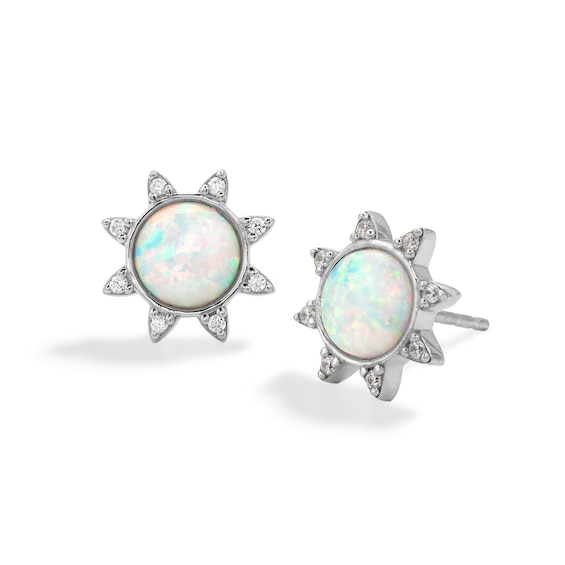Sterling Silver Synthetic Opal and CZ Sun Studs