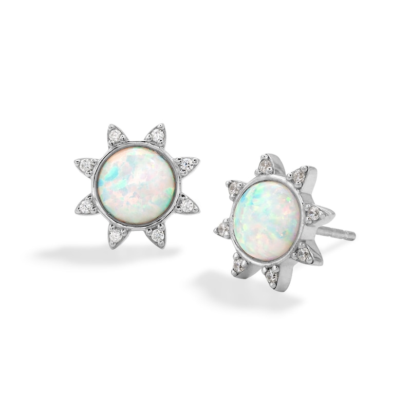 Sterling Silver Simulated Opal and CZ Sun Studs