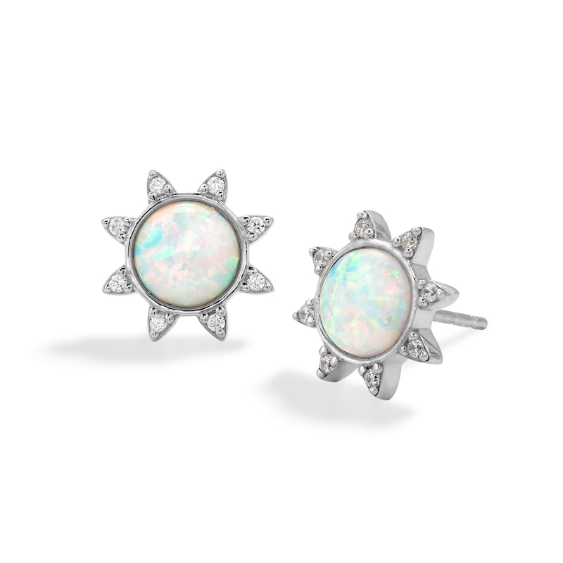 Sterling Silver Synthetic Opal and CZ Sun Studs