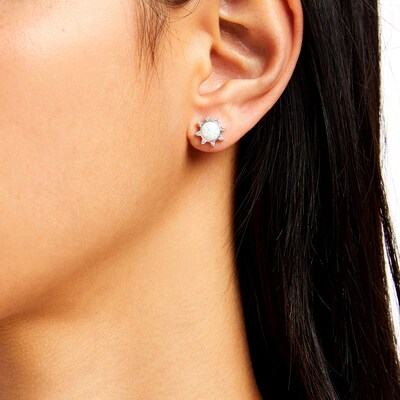 Sterling Silver Synthetic Opal and CZ Sun Studs
