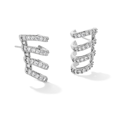 ​​​​​​​Sterling Silver CZ Four Row Crawler Earrings