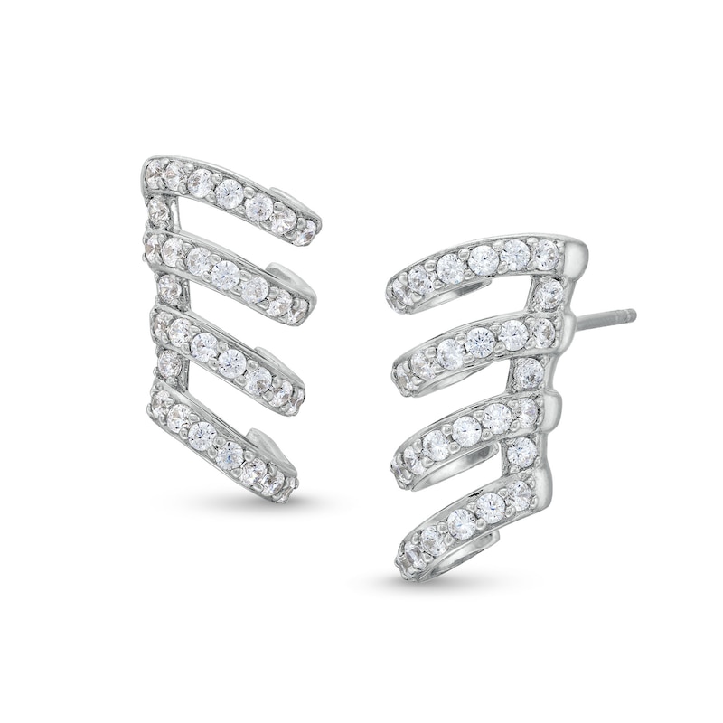 Sterling Silver CZ Four Row Crawler Earrings
