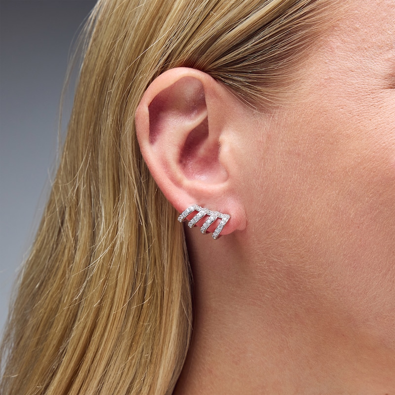 Main Image 2 of ​​​​​​​Sterling Silver CZ Four Row Crawler Earrings