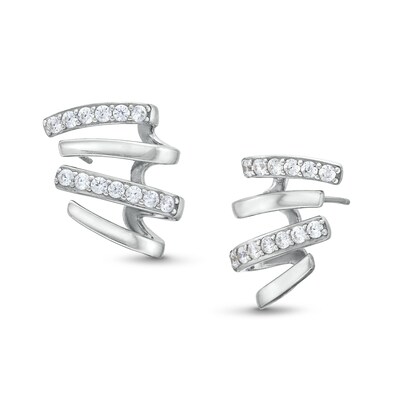 ​​​​​​​Sterling Silver CZ Four Row Crawler Studs