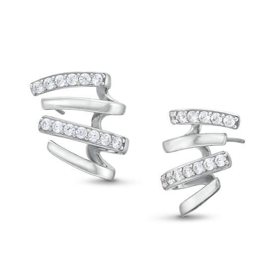 Sterling Silver CZ Four Row Crawler Studs