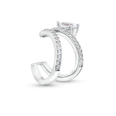 ​​​​​​​Sterling Silver CZ Round and Pear Ear Cuff