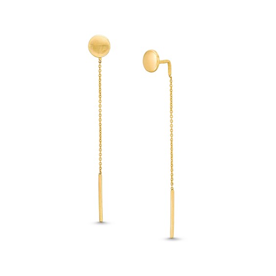 10K Gold Circle Post Chain Drop Earrings